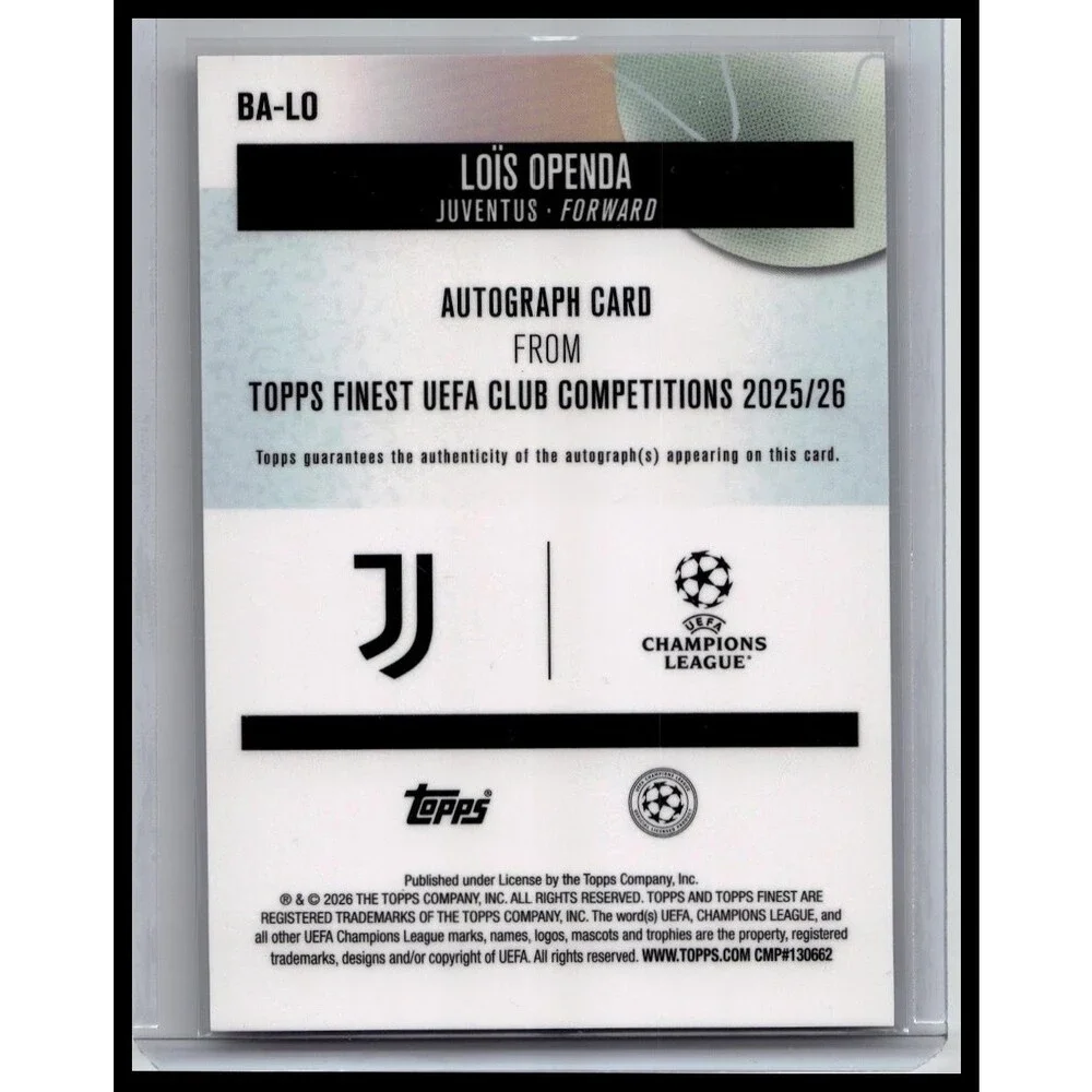 Topps 25-26 Finest UEFA Club Competitions Loïs Openda Auto #BA-LO Juventus